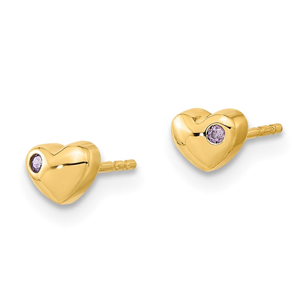 14K Yellow Gold Polished Heart With Cz Post Earrings