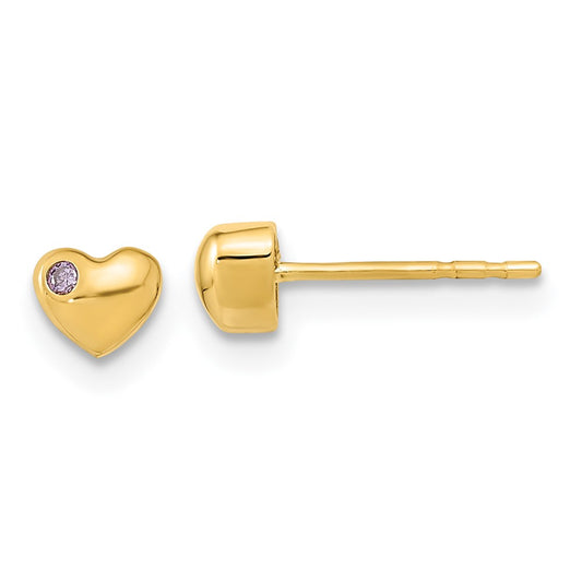 14K Yellow Gold Polished Heart With Cz Post Earrings