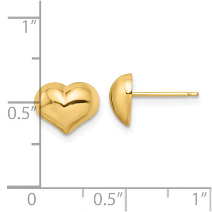 14K Yellow Gold Polished Puffed Heart Post Earrings