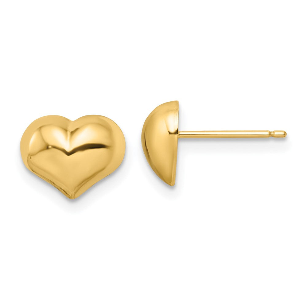 14K Yellow Gold Polished Puffed Heart Post Earrings