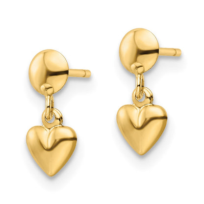 14K Yellow Gold Polished Heart Post Dangle Earrings