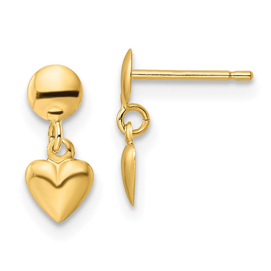 14K Yellow Gold Polished Heart Post Dangle Earrings