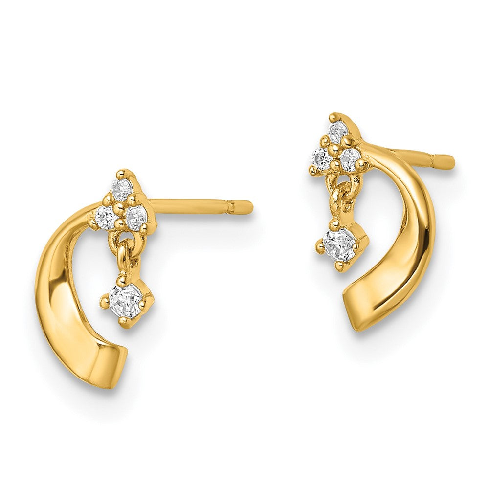 14K Yellow Gold Cz Post Earrings