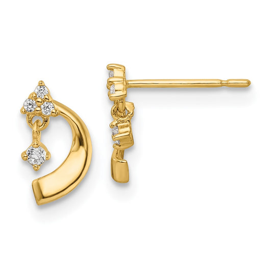 14K Yellow Gold Cz Post Earrings