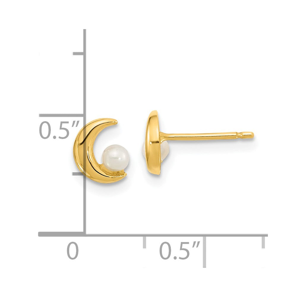 14K Yellow Gold Polished Half Moon 2.5 3mm Freshwater Cultured Pearl Post Earrings