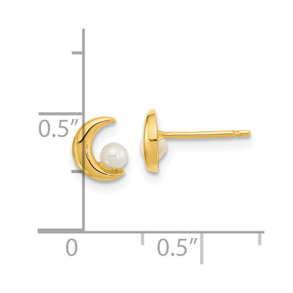 14K Yellow Gold Polished Half Moon 2.5 3mm Freshwater Cultured Pearl Post Earrings