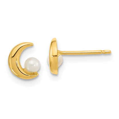 14K Yellow Gold Polished Half Moon 2.5 3mm Freshwater Cultured Pearl Post Earrings