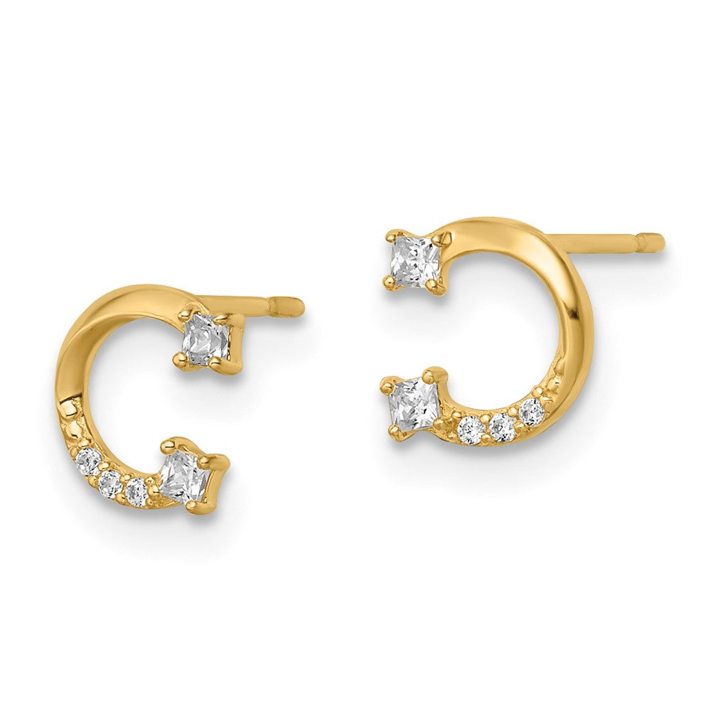 14K Yellow Gold Cz Horseshoe Post Earrings