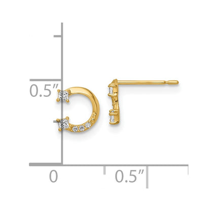 14K Yellow Gold Cz Horseshoe Post Earrings