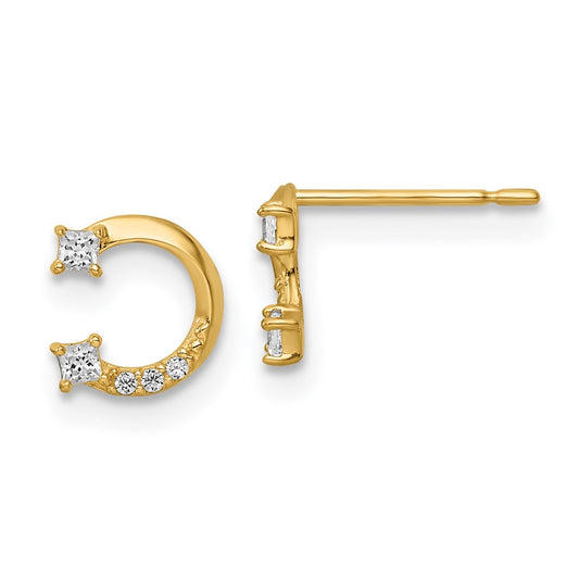 14K Yellow Gold Cz Horseshoe Post Earrings