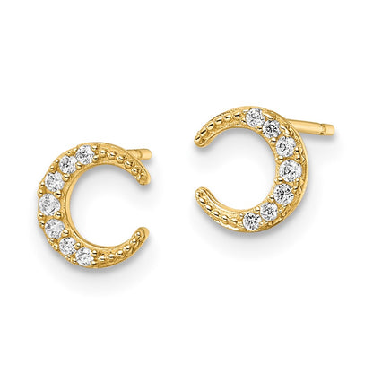 14K Yellow Gold Cz Moon Post Earrings