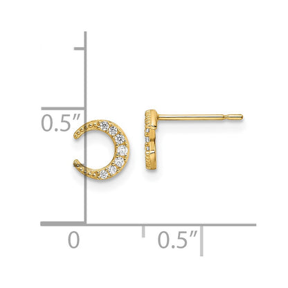 14K Yellow Gold Cz Moon Post Earrings