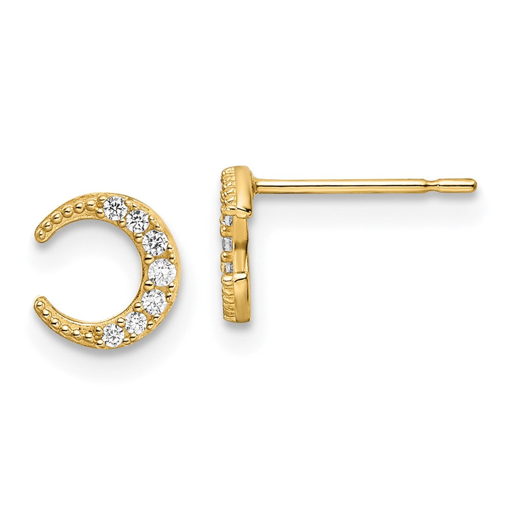 14K Yellow Gold Cz Moon Post Earrings