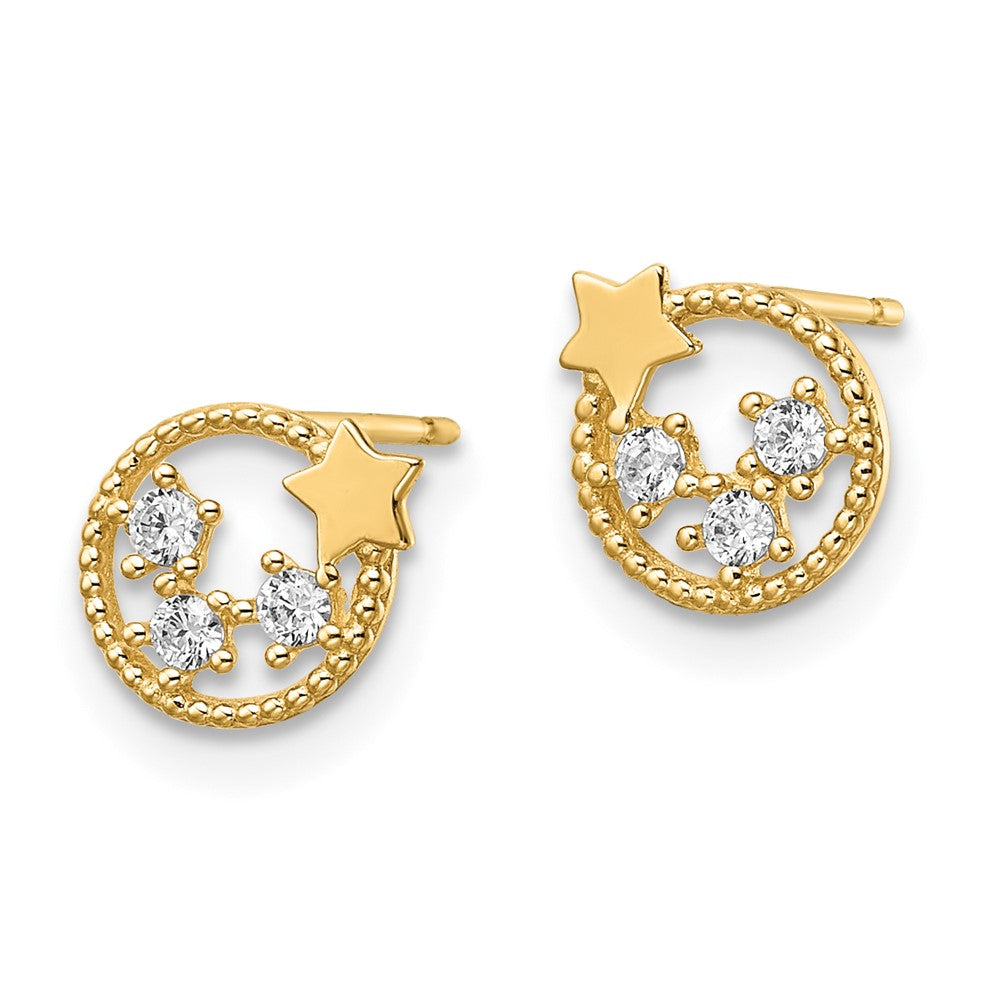 14K Yellow Gold Cz Stars Post Earrings