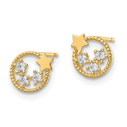 14K Yellow Gold Cz Stars Post Earrings