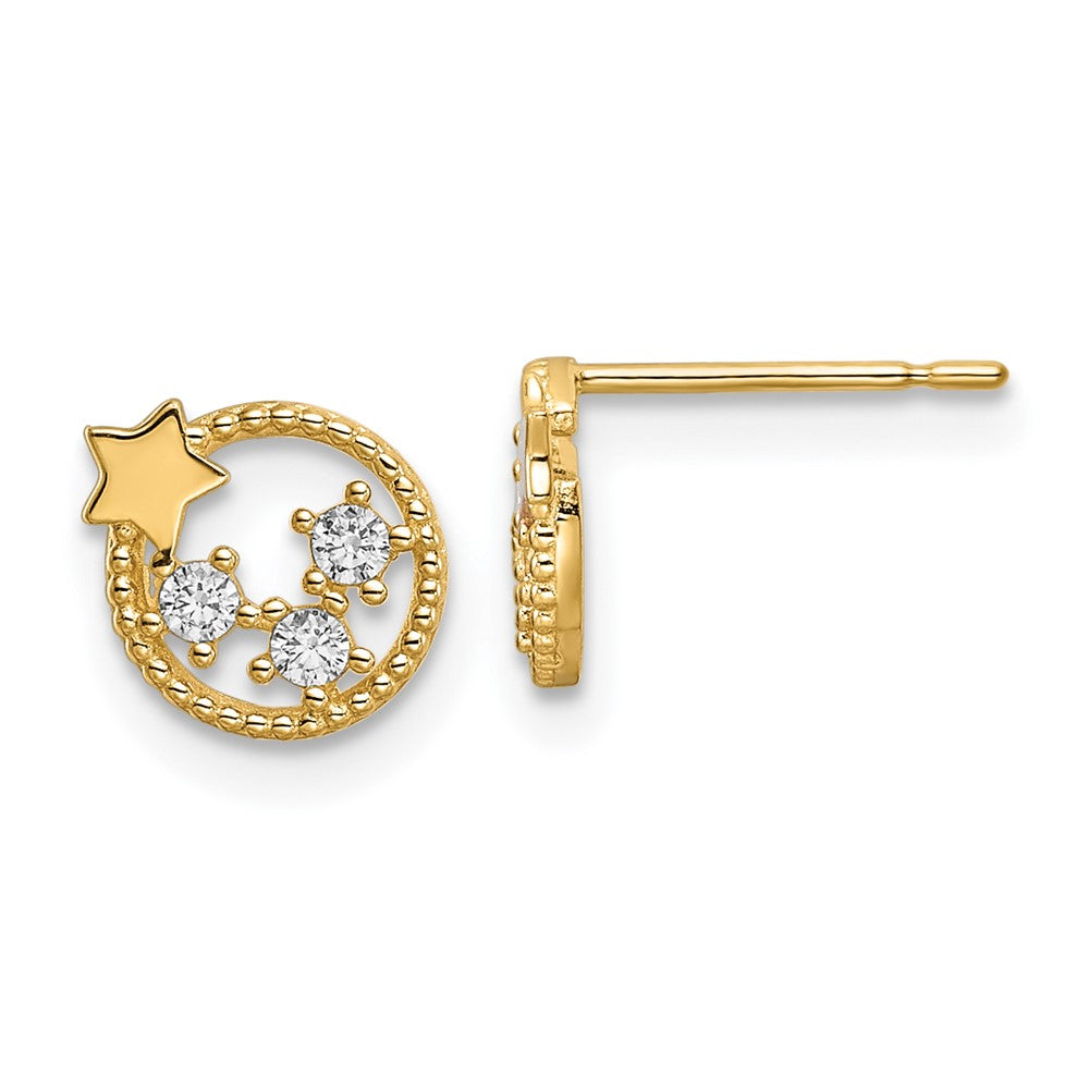 14K Yellow Gold Cz Stars Post Earrings