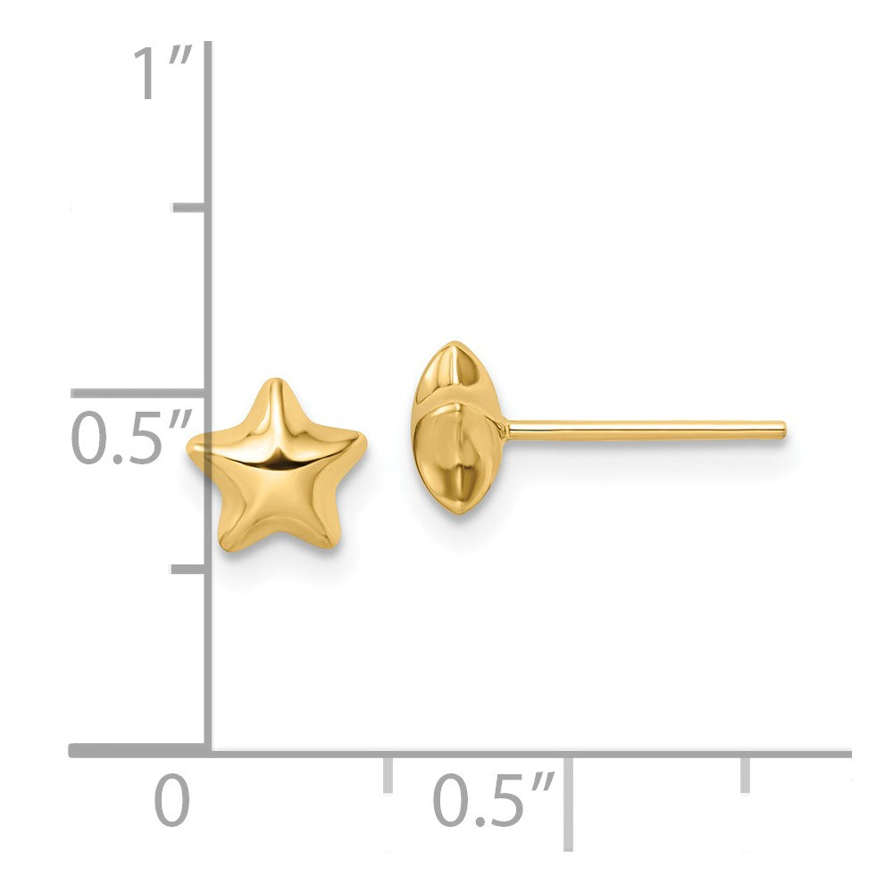 14K Yellow Gold Polished Small Puffed Star Post Earrings