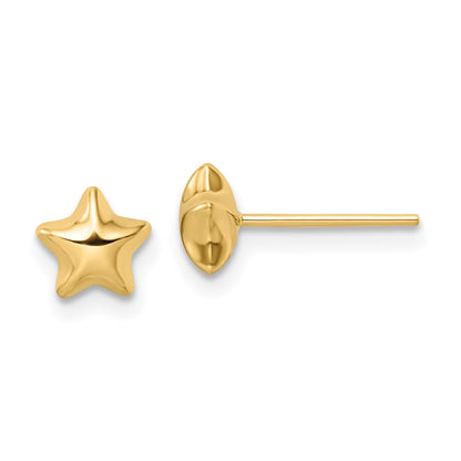 14K Yellow Gold Polished Small Puffed Star Post Earrings