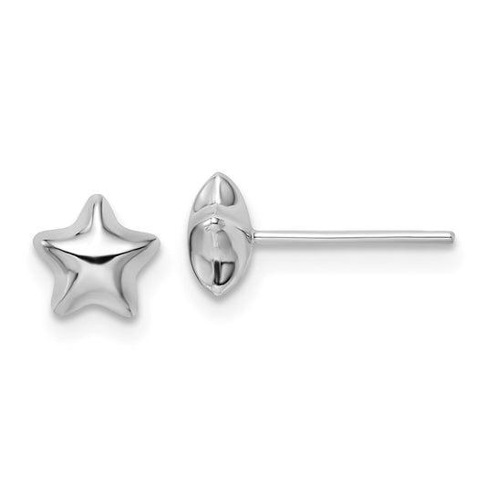14K White Gold Polished Small Puffed Star Post Earrings