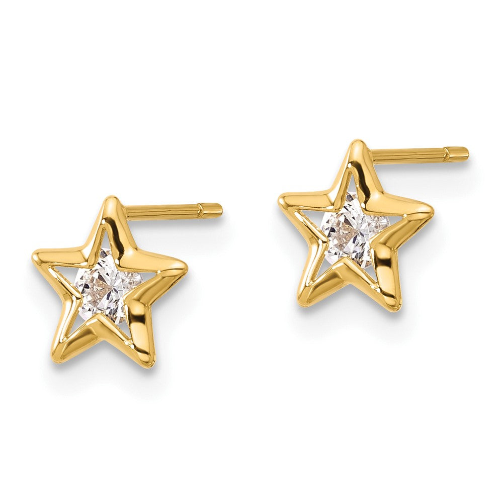 14K Yellow Gold Cz Star Post Earrings