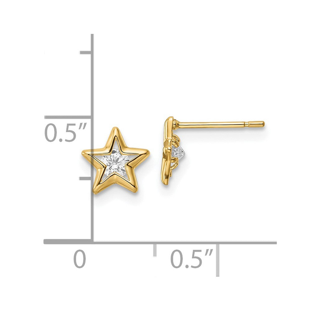 14K Yellow Gold Cz Star Post Earrings