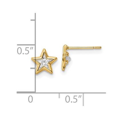 14K Yellow Gold Cz Star Post Earrings