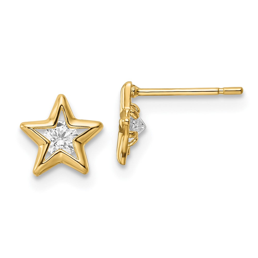 14K Yellow Gold Cz Star Post Earrings