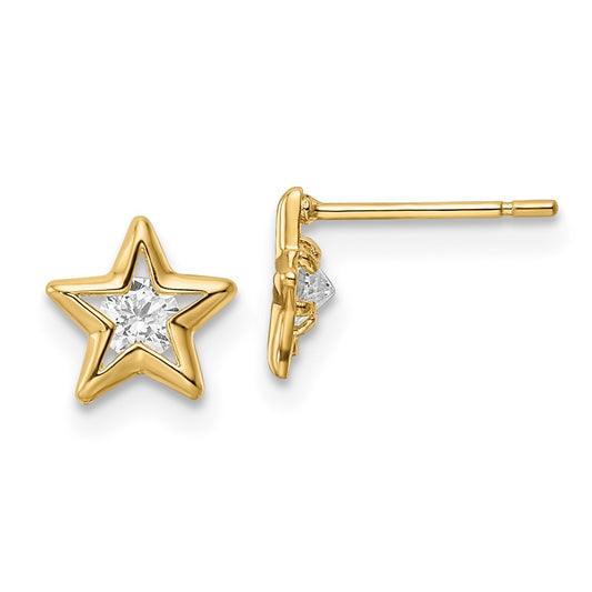 14K Yellow Gold Cz Star Post Earrings