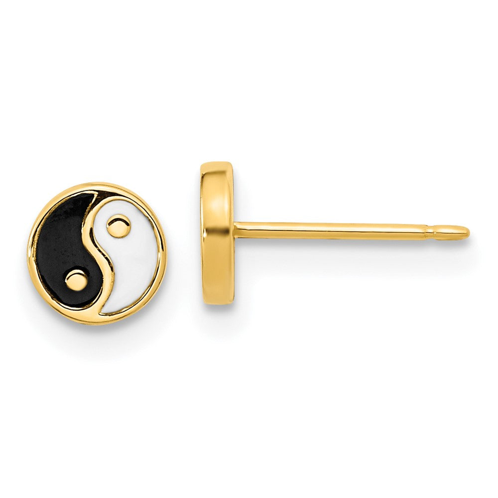 14K Yellow Gold Black/White Enamel Yin And Yang Post Earrings