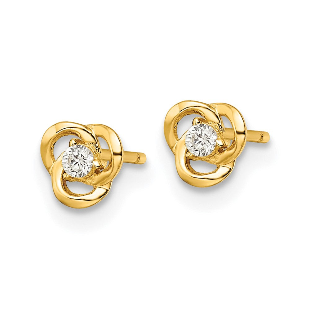 14K Yellow Gold Polished Cz Flower Post Earrings