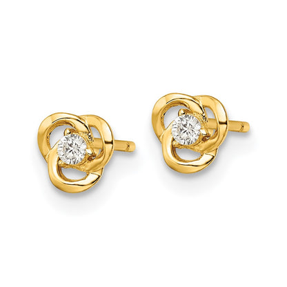 14K Yellow Gold Polished Cz Flower Post Earrings
