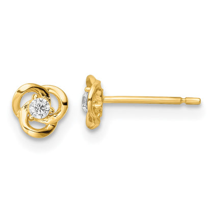 14K Yellow Gold Polished Cz Flower Post Earrings