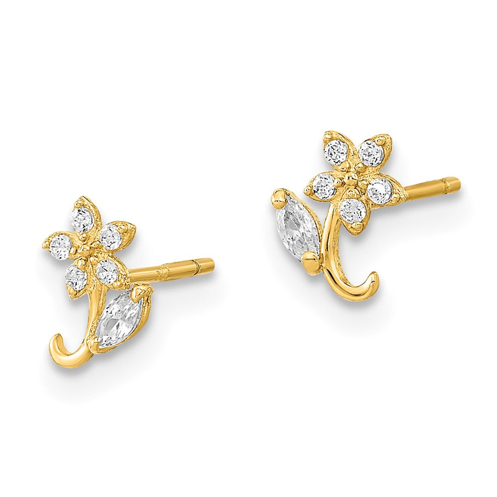 14K Yellow Gold Polished Flower Cz Post Earrings