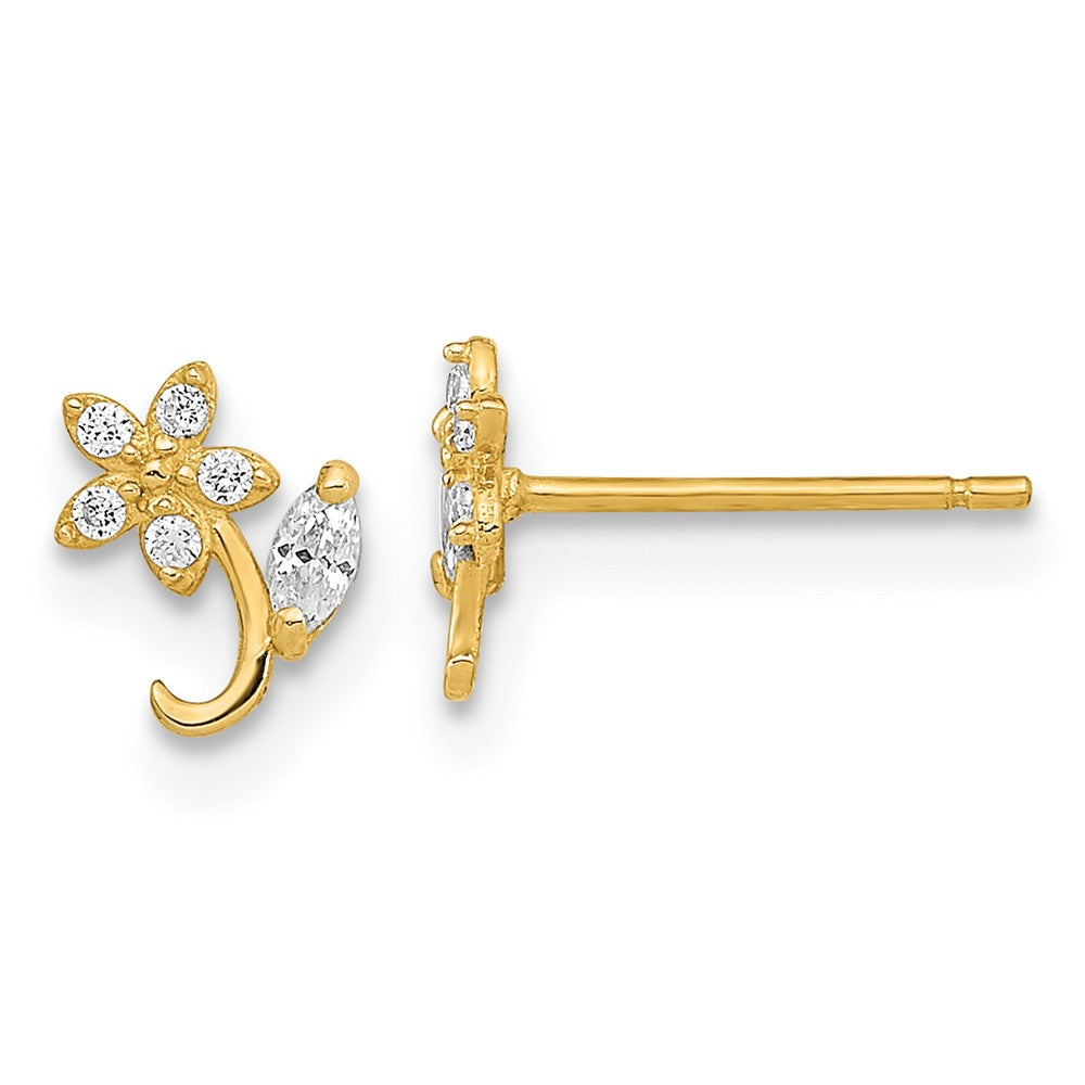 14K Yellow Gold Polished Flower Cz Post Earrings