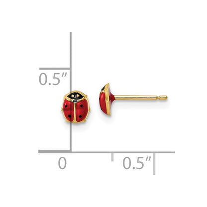 14K Yellow Gold Polished Enameled Small Ladybug Post Earrings