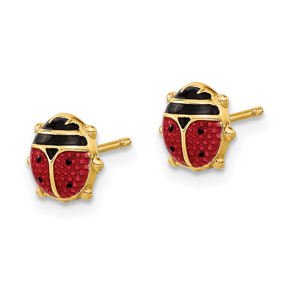14K Yellow Gold Red/Black Enamel Ladybug Post Earrings
