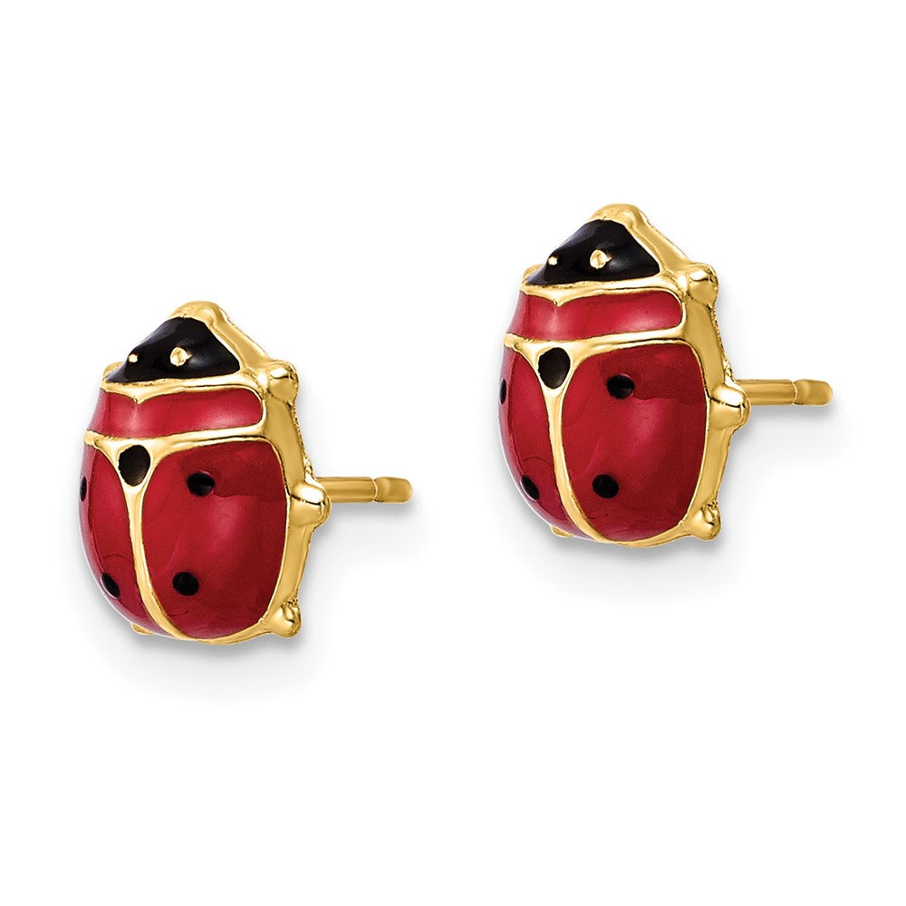 14K Yellow Gold Polished Enameled Large Ladybug Post Earrings