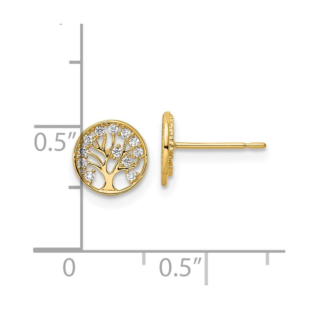 14K Yellow Gold Cz Tree Of Life Post Earrings