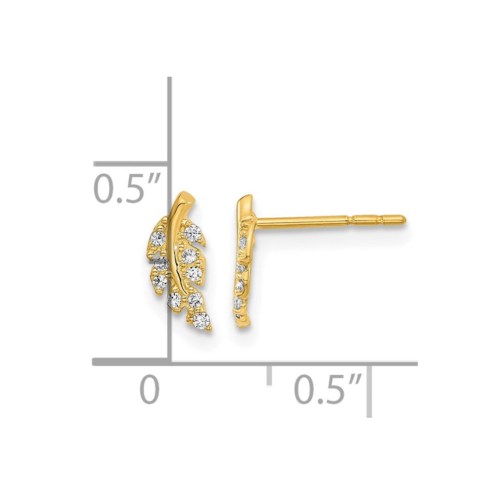 14K Yellow Gold Polished Leaf Cz Post Earrings