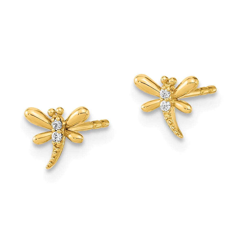 14K Yellow Gold Polished Dragonfly With Cz Post Earrings