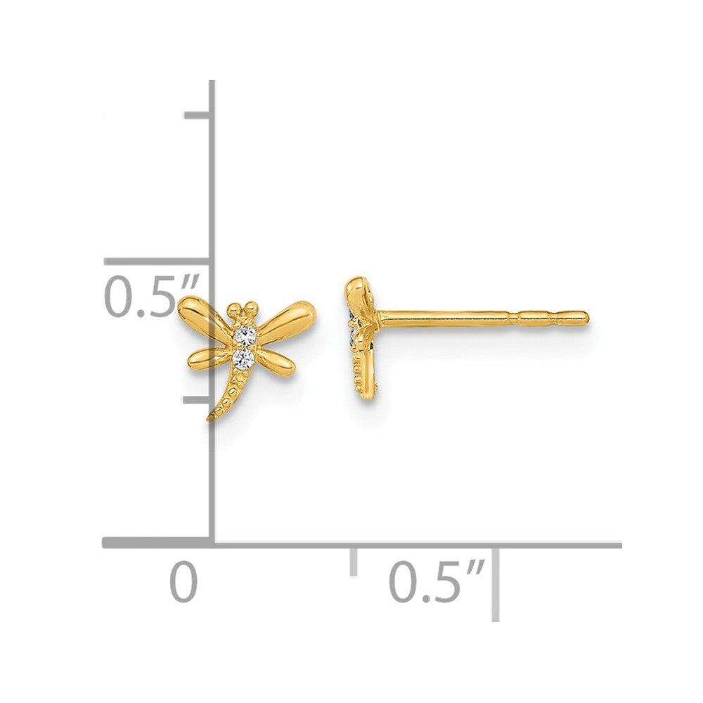 14K Yellow Gold Polished Dragonfly With Cz Post Earrings