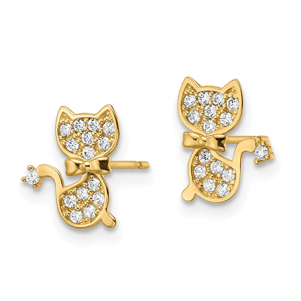 14K Yellow Gold Cz Cat Post Earrings