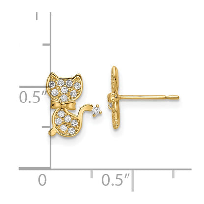 14K Yellow Gold Cz Cat Post Earrings