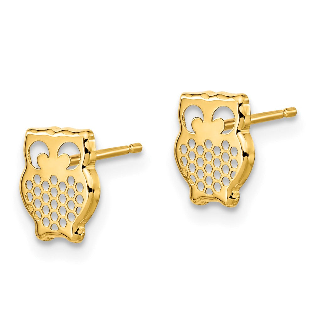 14K Yellow Gold Textured Owl Post Earrings