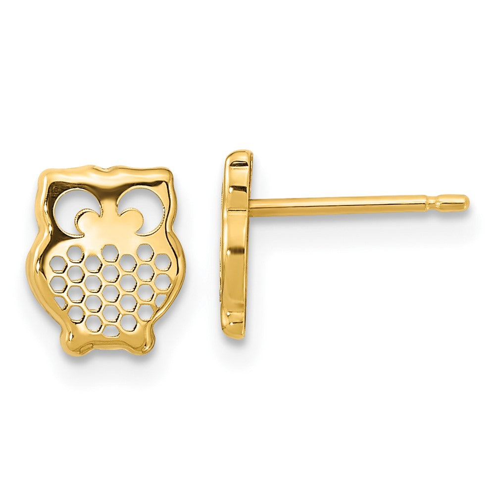 14K Yellow Gold Textured Owl Post Earrings