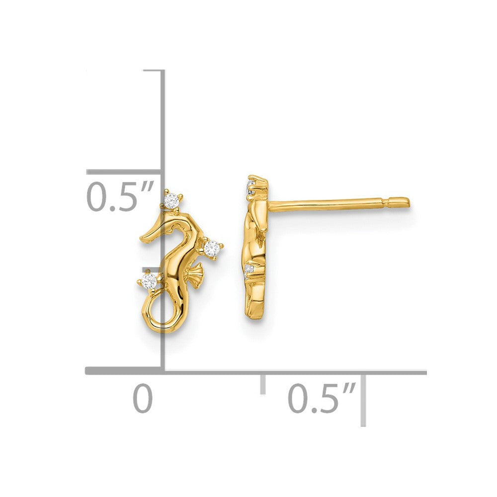 14K Yellow Gold Polished Cz Seahorse Post Earrings