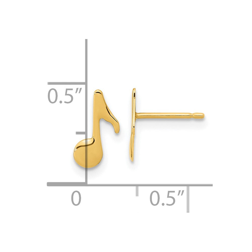 14K Yellow Gold Polished Music Note Post Earrings