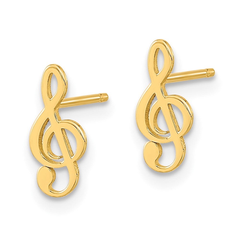 14K Yellow Gold Polished Treble Clef Note Post Earrings