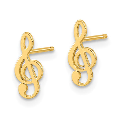 14K Yellow Gold Polished Treble Clef Note Post Earrings