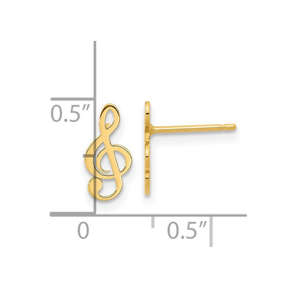 14K Yellow Gold Polished Treble Clef Note Post Earrings